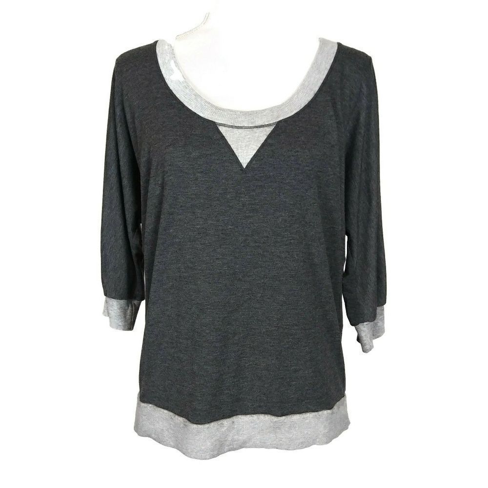 SPLENDID Gray Small 3/4 Sleeve Blouse Crewneckβ Neutral Top